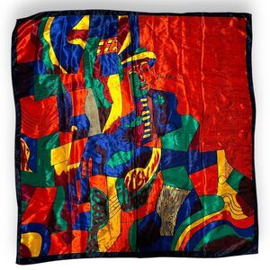 Vintage Picasso Large Square Scarf Red Blue Abstract Figure Art Wear Artsy 37"